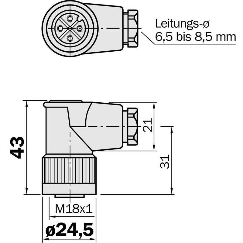 Sick - Rundsteckverbinder, feldkonfektionierbar (Industriesteckverbinder) Leitungsdose 6009437 gewinkelt