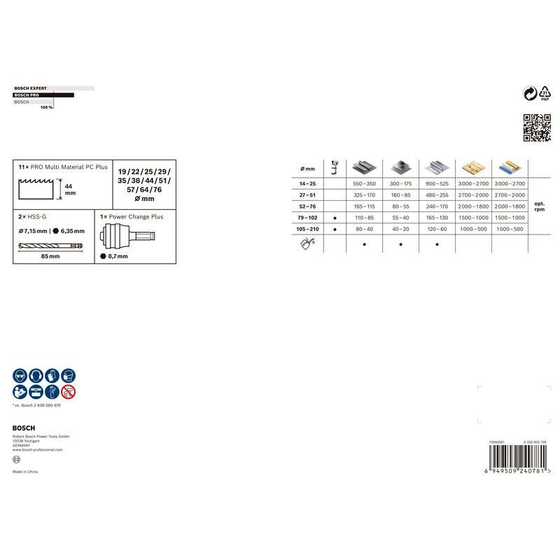 Bosch Power Tools - Werkzeugset PRO Multi Material PC Plus 2608594434VE(14) Lochsägen-Set 19-76  − 1 Packung