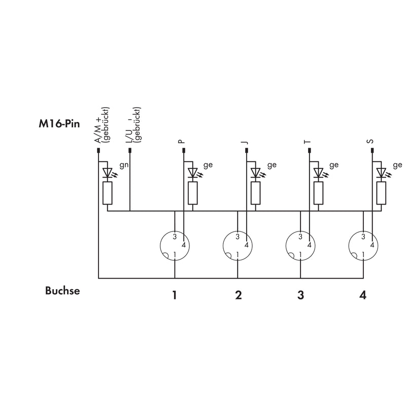 WAGO - Passiver Sensor-/Aktor-Verteiler (ohne Leitung) Sensor/Aktor Verteilerbox 757-343 4fach,3p,M16