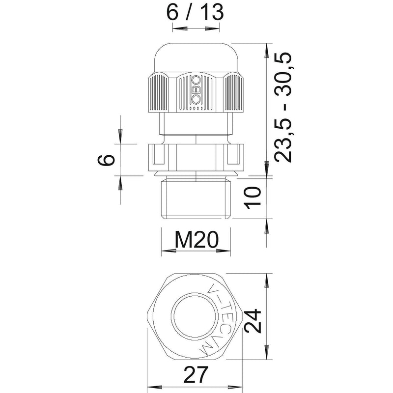 OBO Bettermann - Kabelverschraubung Verschraubung V-TEC VM20 SW Vollmetrisch