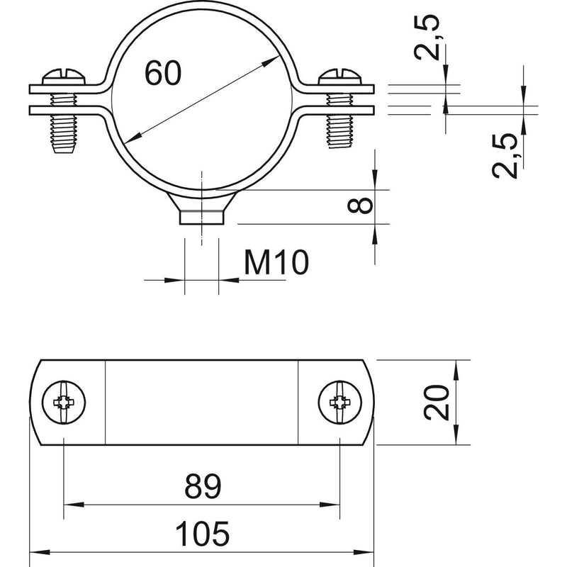 OBO Bettermann - Befestigungsschelle für Kabel/Rohre Abstandschelle 2900WM10 60 FT m. Gewindeanschl.M10 − 15 Stück