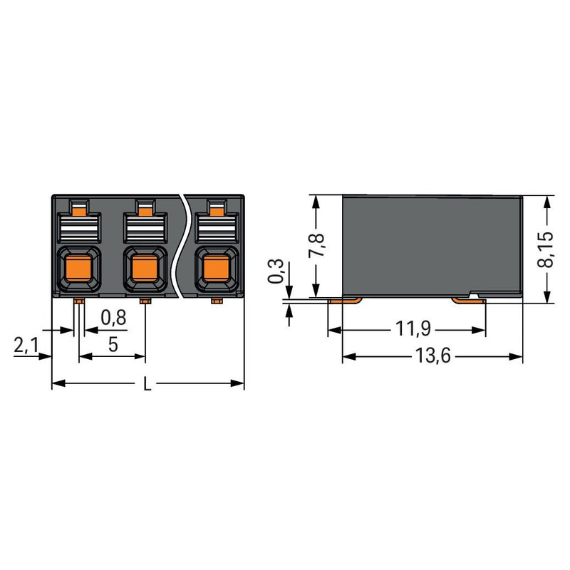 WAGO - Leiterplattenklemme SMD-Leiterplattenklemme 20863206700000900000 Drücker,1,5mm²,sw − 2060 Stück
