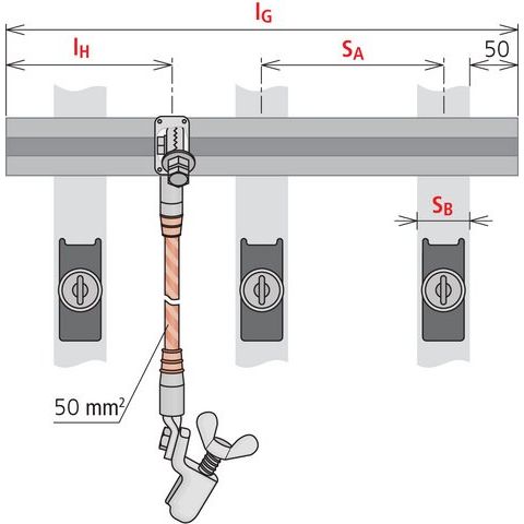 DEHN - Erdungs- und Kurzschließvorrichtung Kurzschließschiene 60x12mm KS SK A NS VP33XYL E-Cu F20 Spindel Sec