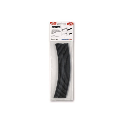 HellermannTyton - Schrumpfschlauch HIS3-BAG3/1PO-X BK10 sw, 200mm (10 Stk.) − 10 Packung
