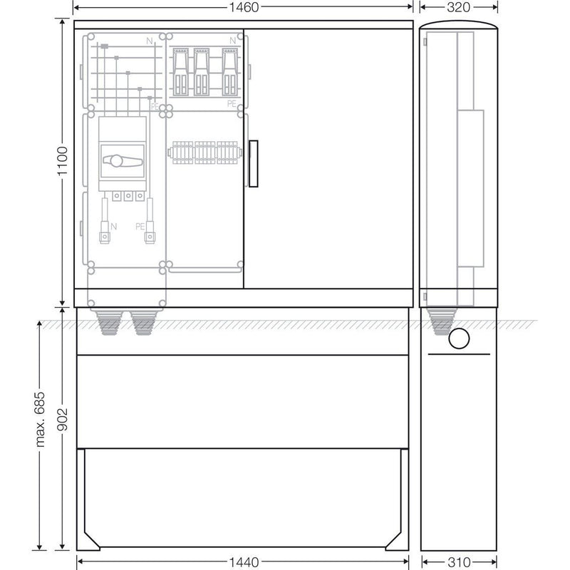 Hensel - Verteilerschrank für Energieversorgung Ladeverteiler Mi EV 44kW 3010 b. z. 3 Doppelladepu