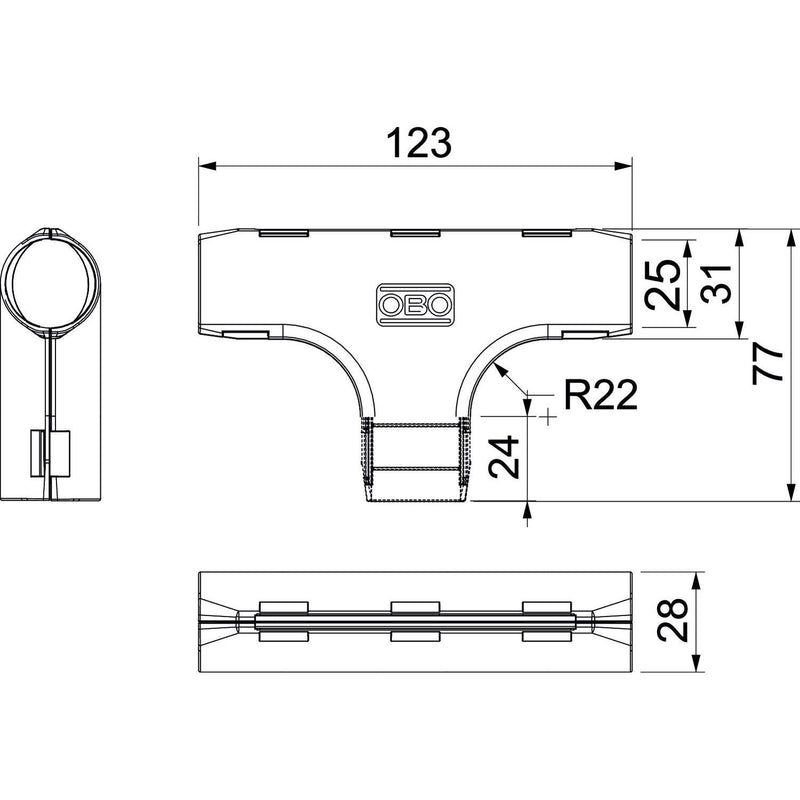 OBO Bettermann - T-Stück/Kreuzstück für Installationsrohr Quick-Pipe-T-Stück 3000 TMS M25 LGR − 5 Stück