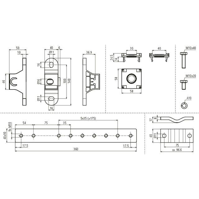 DEHN - Potentialausgleich-Schiene Potentialausgleichsschiene PAS EX 1+5AP M10 V2A