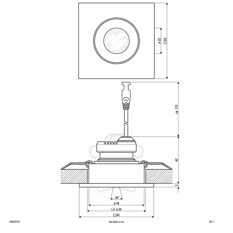 EVN Lichttechnik - Downlight/Strahler/Flutlicht LED-Deckeneinbauleuchte P44430102 ws 3000K 350mA IP44