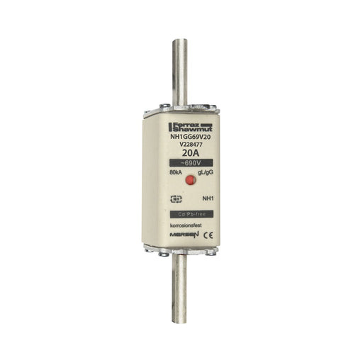 Mersen - Messersicherung NH-Sicherungseinsatz SF NH1GG69V20 Gr.1 gG 20A/690V KM − 3 Stück