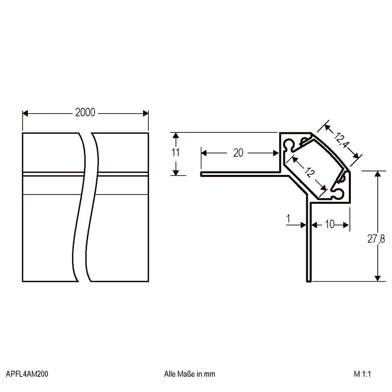EVN Lichttechnik - Mechanisches Zubehör/Ersatzteile für Leuchten Alu-Profil m. Abdeckung APFL4AM200 opal, 2m
