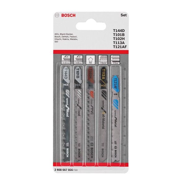 Bosch - Sägeblatt Sortiment 5-tlg. Stichsägeblatt-Set 2608667856 Allrounder, T-Schaft