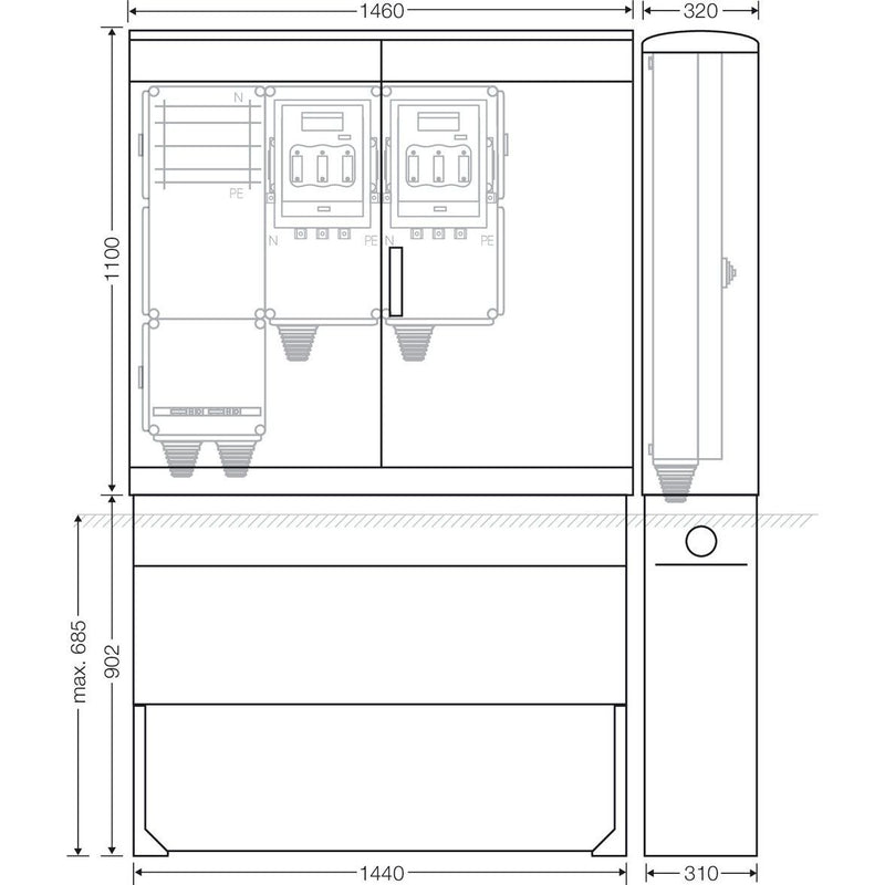 Hensel - Verteilerschrank für Energieversorgung Ladeverteiler Mi EV 140kW 2010 f.2 Abgänge a 140kW