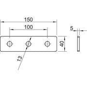 OBO Bettermann - Verbinder für Stiel/Profilschiene Verbindungsplatte GMS 3 VP A2 150x40x4mm − 20 Stück