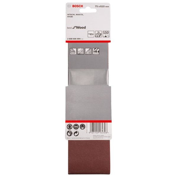 Bosch - Schleifpapier/Schleifvlies PRO X440 Schleifband, 75 x 2608606094 610 mm, G150, 3-tlg