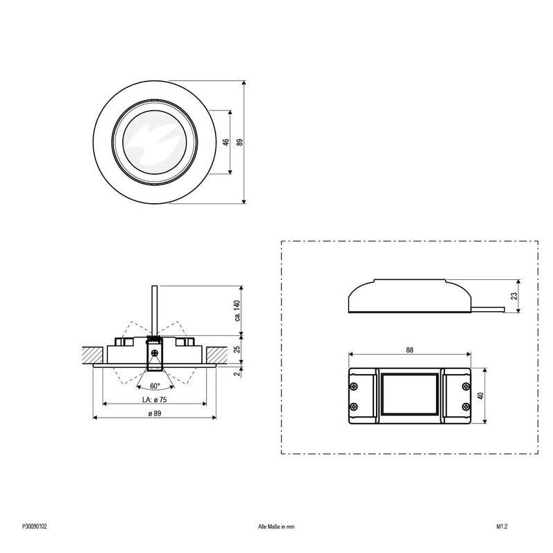 EVN Lichttechnik - Downlight/Strahler/Flutlicht LED-Deckeneinbauleuchte P30090102 ws 3000K 230V IP20