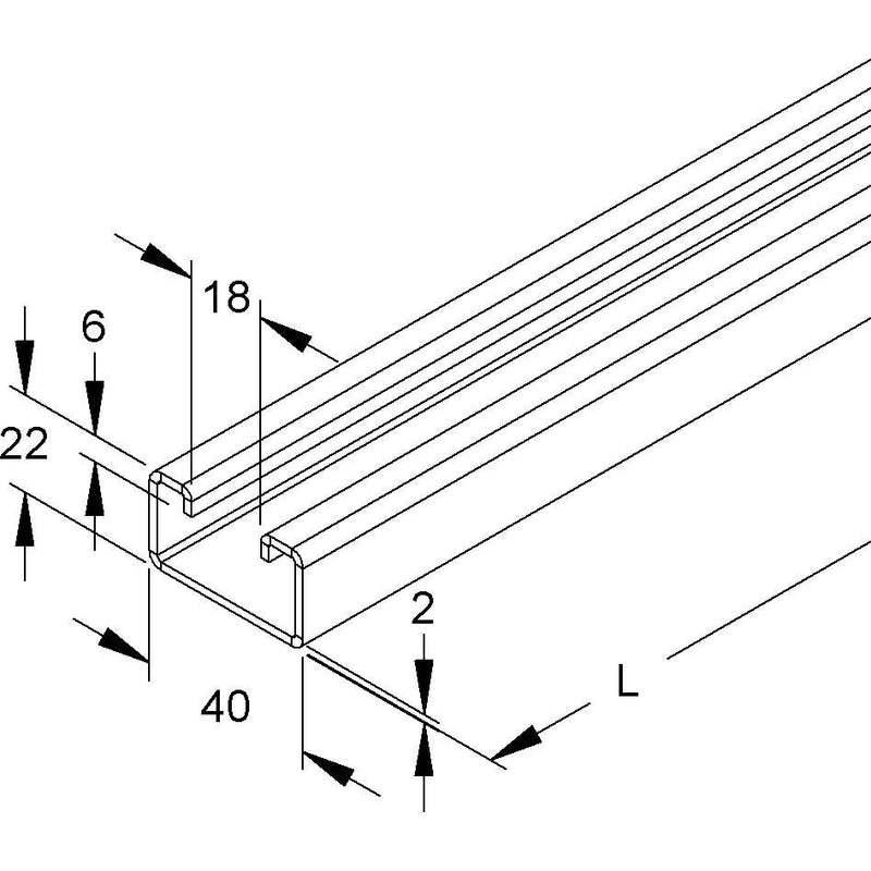 Niedax - Stiel/Profilschiene Ankerschiene 2986/2 BO − 2 Meter