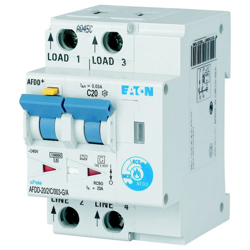 Eaton - Kombination FI-Schalter/Leitungsschutzschalter mit Zusatzeinrichtung Brandschutzschalter AFDD-20/2/C/003-G/A 2p,C,20A,30mA,TypG/A