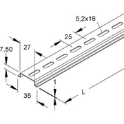 Niedax - Tragschiene 2933/2 VL Hut-Profil, gelocht − 2 Meter