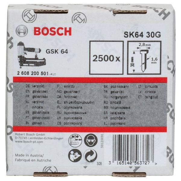 Bosch - Nagel für Nagelgerät Senkkopf-Stift SK64 30G, 2608200501 1,6 mm 30 mm