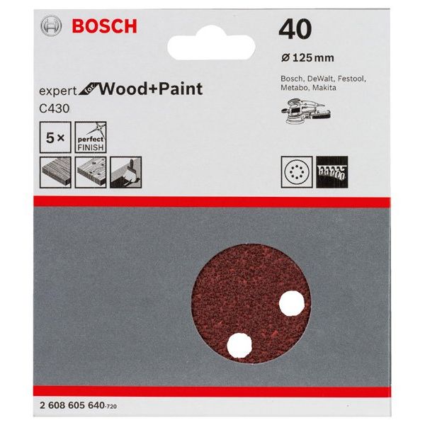 Bosch - Schleifpapier/Schleifvlies Schleifblatt C430, 125 mm, 2608605640 40 8 Löcher Klett