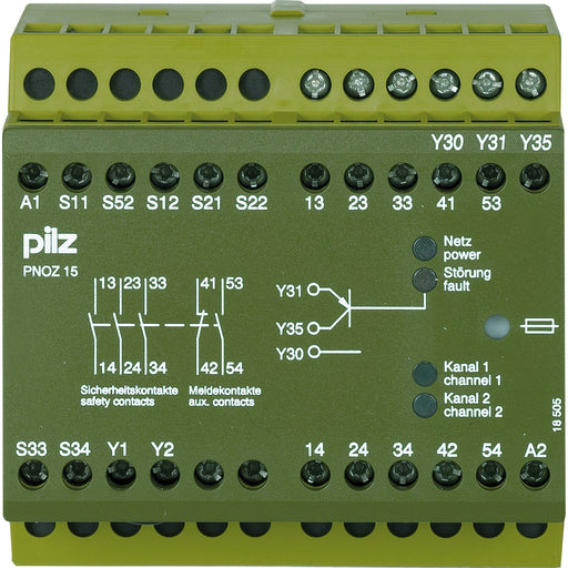 Pilz - Gerät zur Überwachung von sicherheitsgerichteten Stromkreisen Not-Aus-Schaltgerät PNOZ 15 #774050 24VDC 3n/o 1n/o 1n/c