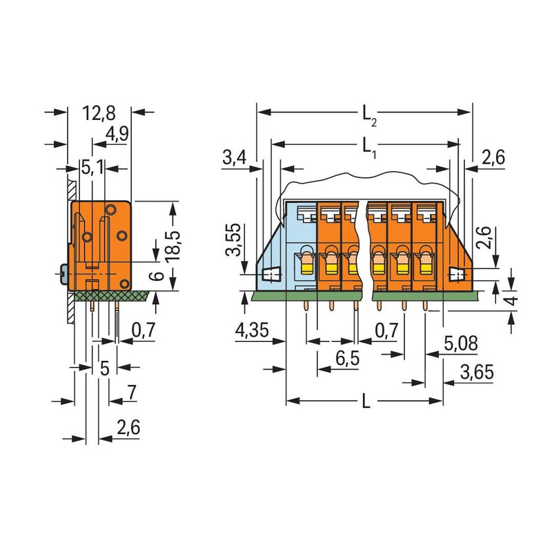 WAGO - Leiterplattenklemme 741-237 Drücker,2,5mm²,or − 20 Stück
