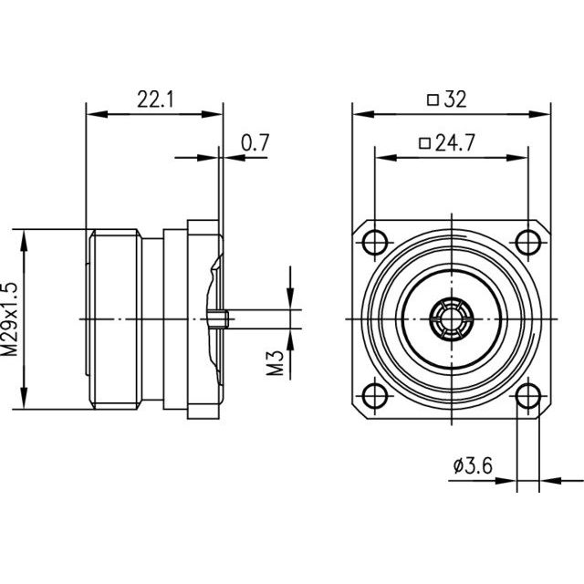 Telegärtner - Koax-Steckverbinder 7-16-Gerätebuchse 100024477 50Ohm