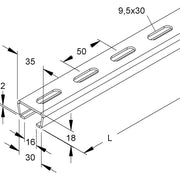 Niedax - Stiel/Profilschiene Ankerschiene 2980/2 FL − 2 Meter