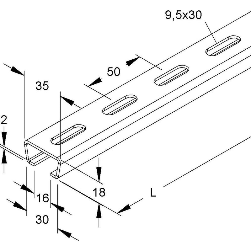 Niedax - Stiel/Profilschiene Ankerschiene 2980/2 FL − 2 Meter