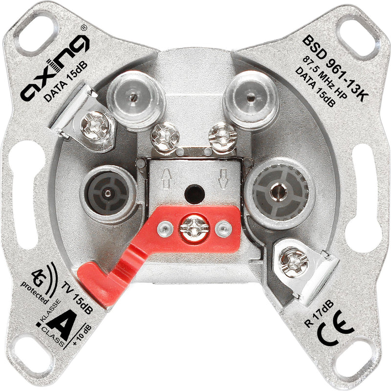 Axing - Antennensteckdose Multimedia-Durchgangsdose BSD 961-13K 15 dB,5-1006 MHz  − 1 Stück