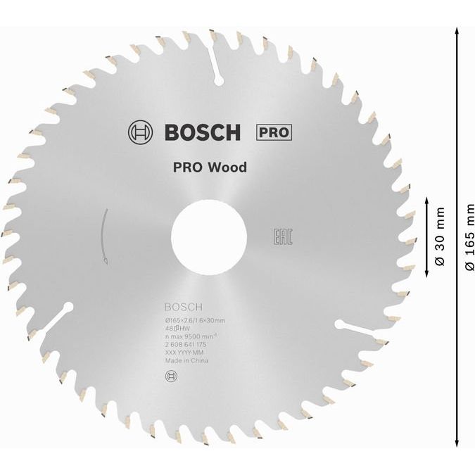 Bosch - Kreissägeblatt PRO Wood Kreissägeblatt, 2608641175 165 x 2,6 x 30 mm