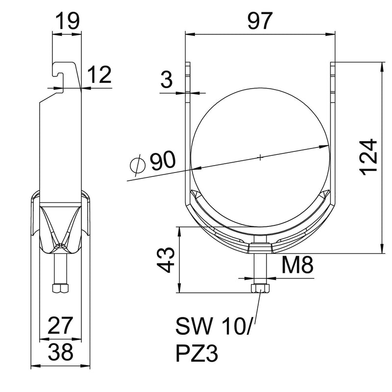 OBO Bettermann - Bügelschelle BS-U1-M-90 FT 82-90mm − 25 Stück