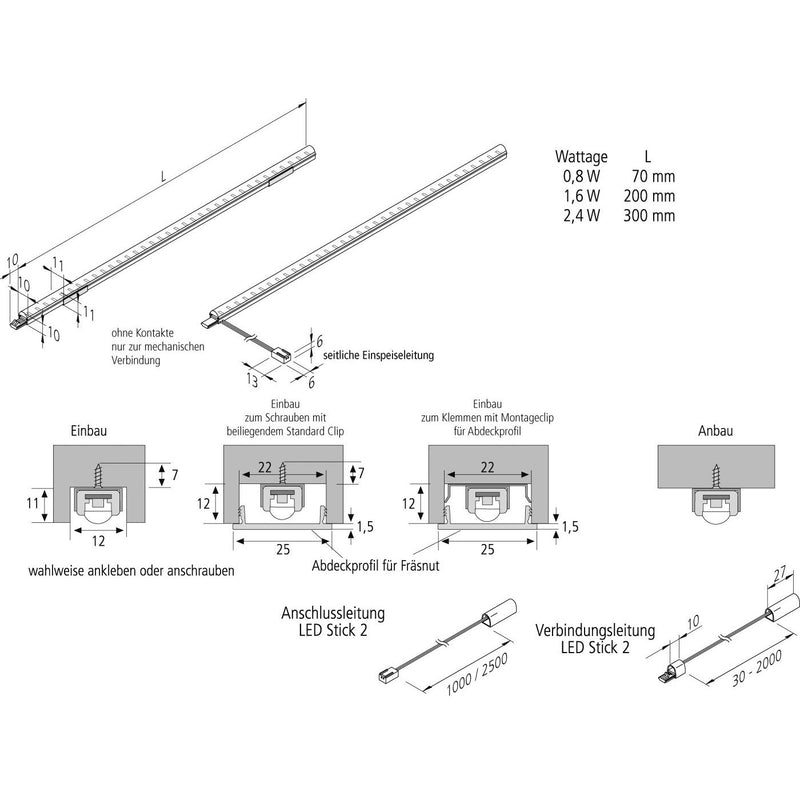 Hera - Decken-/Wandleuchte LED Stick 2 o.Dunkelzonen 20202122305 300mm 36LED nw