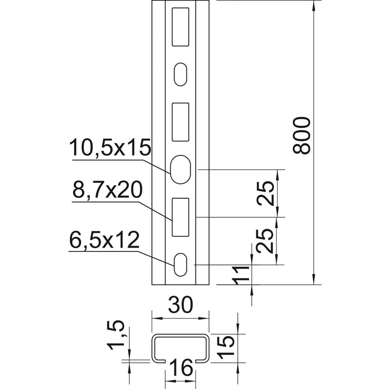 OBO Bettermann - Stiel/Profilschiene Profilschiene CM3015P0800FT gelocht − 10 Stück