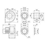 Maico - Ventilator für Rohreinbau Radialgebläse GRM HT 18/2 Baugröße 180 1,1kW