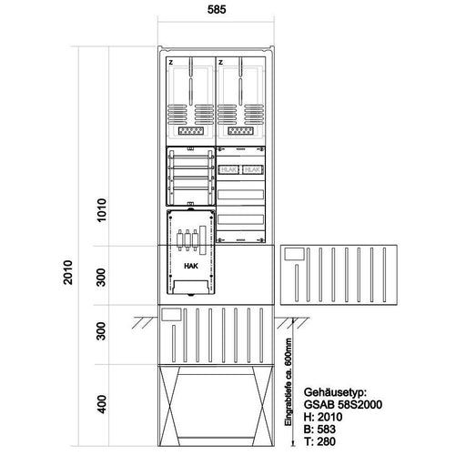 GSAB Elektrotechnik - Zähler-Komplettschrank Zähleranschlußsäule 39.00.1P21V3 EWE Netz (2Z/o.TSG)