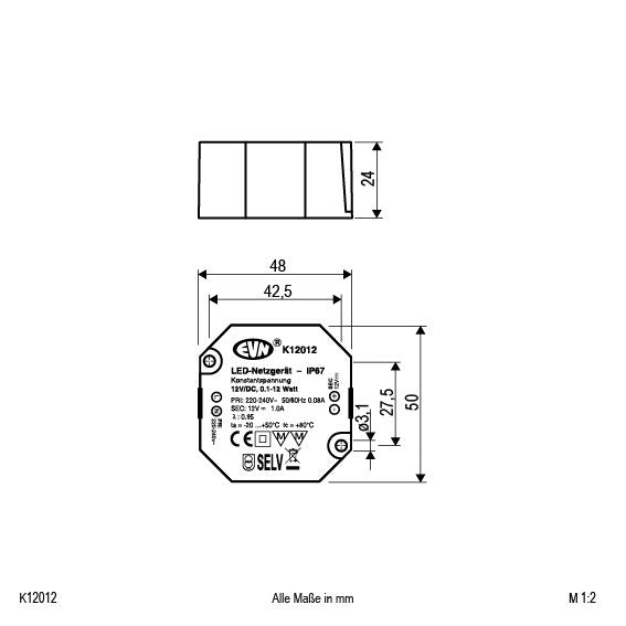EVN Lichttechnik - LED-Betriebsgerät LED-Netzgerät K12 012 12VDC 1-12W