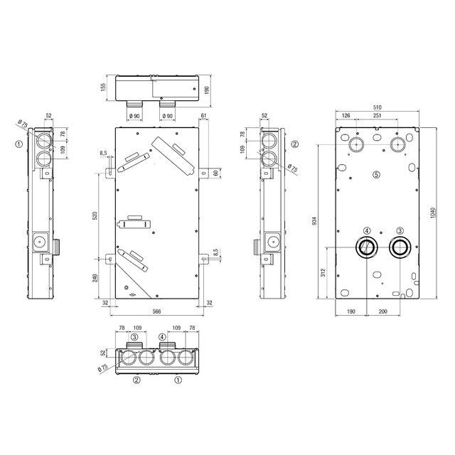 Maico - Wohnungslüftungsgerät mit Wärmerückgewinnung Einfamilienhaus Lüftungsgerät WS 75 Powerbox H Unterputz  − 1 Stück
