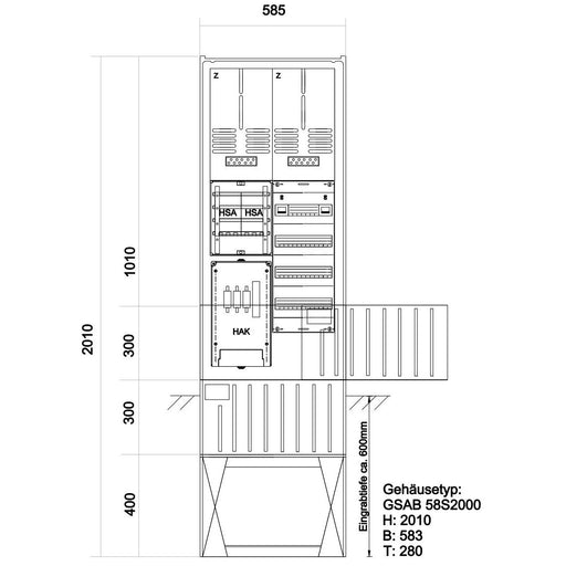 GSAB Elektrotechnik - Zähler-Komplettschrank Zähleranschlußsäule 48.00.1P21HSAV4 eNetz Südhessen