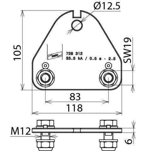DEHN - Zubehör/Ersatzteile für Erdung und Blitzschutz Phasenanschlussplatte PAP 2 M12 SSM B13 2-polig m. B 13mm