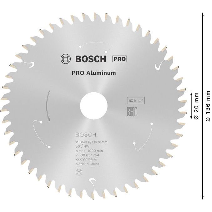 Bosch - Kreissägeblatt PRO Aluminium cordless 2608837754 Kreissägeblatt 136 x