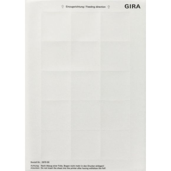 Gira - Bezeichnungsmaterial für Installationsschalterprogramme Beschriftungsboegen 52x52 287000 Zubehör