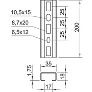 OBO Bettermann - Stiel/Profilschiene Profilschiene CMS3518P0200FS gelocht − 25 Stück