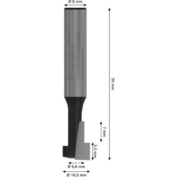 Bosch - Fräser PRO T-Nutfräser, 10,5 x 2608629683 6,6, Schaft 8 mm