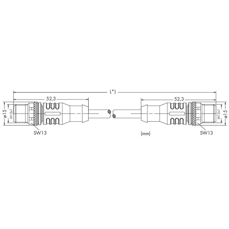 WAGO - Patchkabel Kupfer Industrie sercos Leitung M12D-Steck. 756-1603/060-100 axial,M12D-St.,ax.rt − 1 Stück