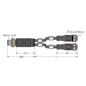 Turck - Passiver Sensor-/Aktor-Verteiler (mit Leitung) Y-Verterteiler m. Leitung VBRS4.4-2RKC#6633386 StM12x1-2xKuM12x1  − 1 Stück
