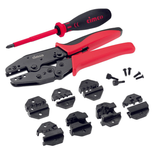 Cimco Werkzeuge - Presswerkzeug Kabelschuhe/Verbinder, Aderendhülsen, Schirmanschluss Crimpzangen-Set 106210 DNT m. 7 Einsätzen