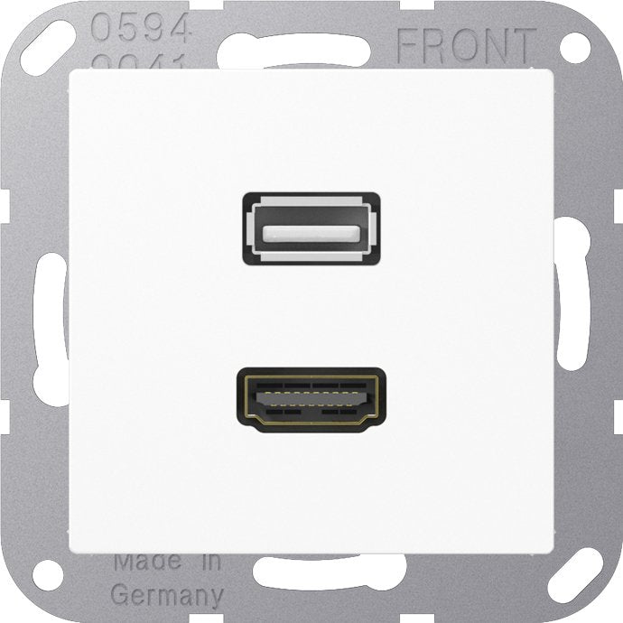 Jung - Multifunktions-Anschlussdose Multimedia-Anschluss aws MA A 1163 WW HDMI/USB m.Tragring