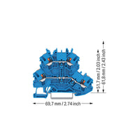 WAGO - Durchgangs-Reihenklemme Doppelstockklemme 2202-2204 Drücker,blau − 50 Stück