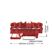 WAGO - Durchgangs-Reihenklemme 4-Leiter-Durchgangsklemme 2201-1403 1,5 mm²,rot − 100 Stück